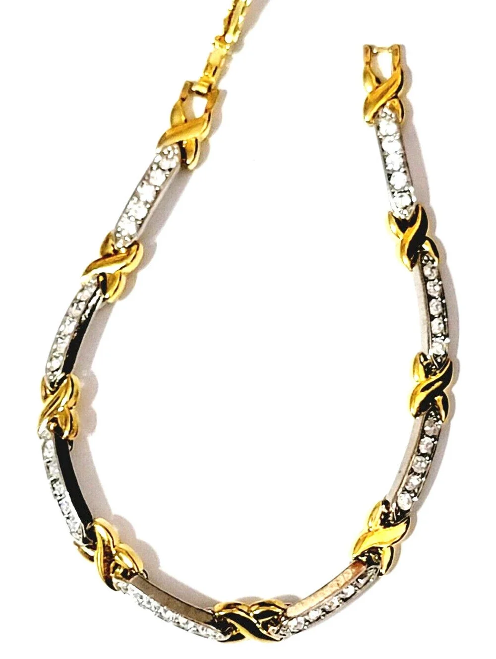 Two Tone Rhinestone Bracelet 7.5